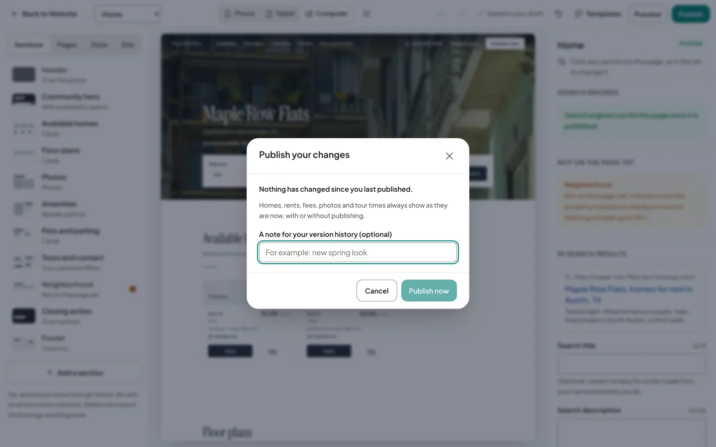 Publishing from the Website Studio: what changes, and a note for the version history.