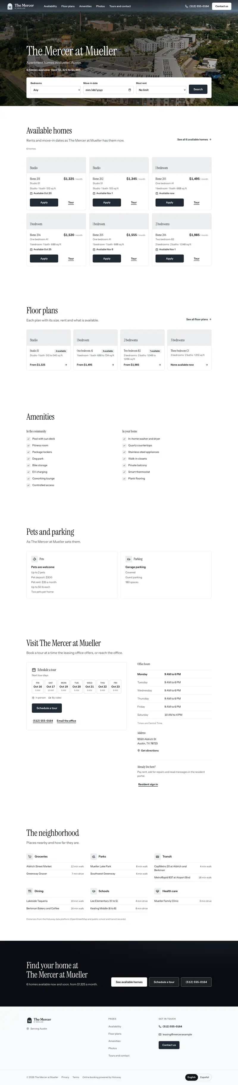 Modern Community, a property websites template, drawn on a sample property by Holuway's site renderer.